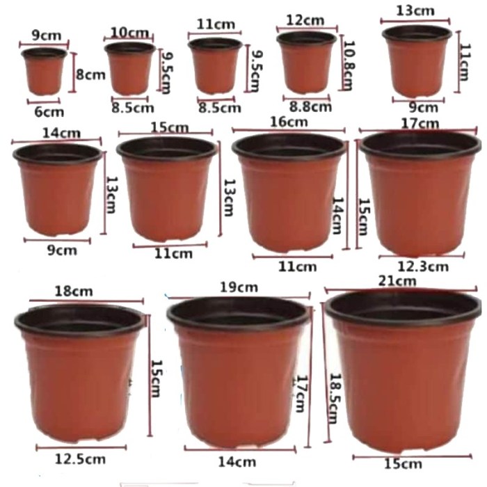 How are plant pots measured