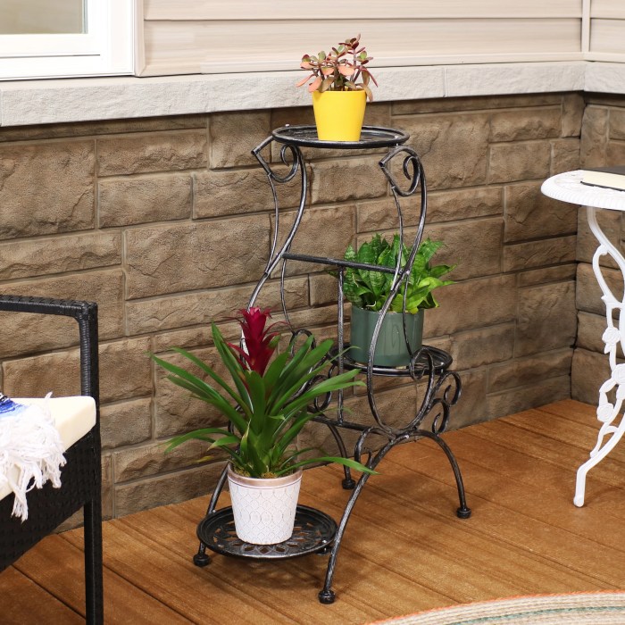 Plant stands with pots